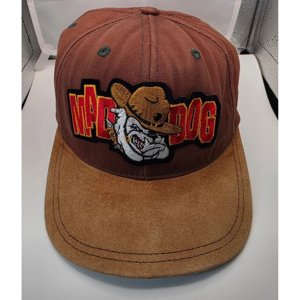 Vintage Mad Dog Bulldog Cowboy Hat Brown Corduroy Snapback Cap Made in USA